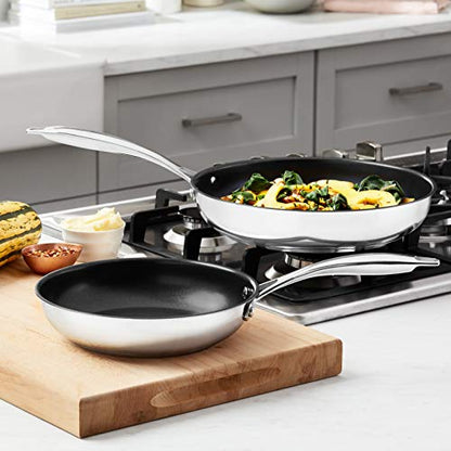 Amazon Basics 2-Piece Non-Stick Stainless Steel Fry Pan Set, Oven and Induction Safe, 10-Inch and 8-Inch
