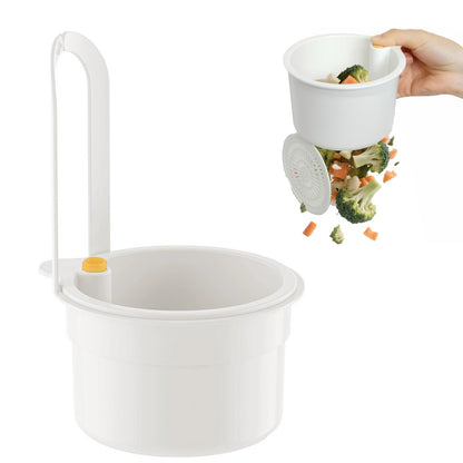 Sink Strainer Basket with One-Touch Drain Mesh, Snap-On Strap & Detachable Design – Kitchen Sink Food Scrap Filtering Storage Organizer (White)