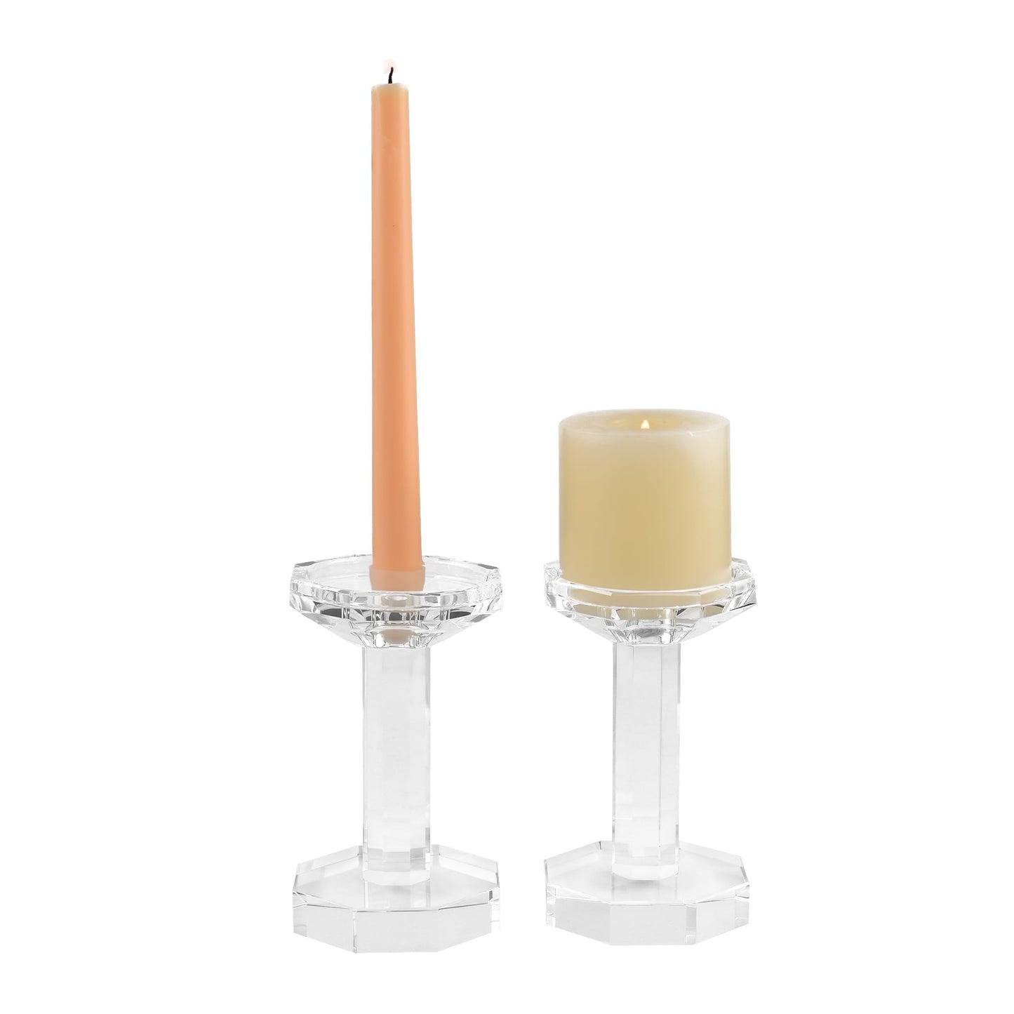 kitCom Crystal Candle Holders Set of 2, 6.1 Inch Tall Crystal Candlestick Holders for Taper, Long Candles - Home Decoration, Wedding, Housewarming and Graduation Gifts
