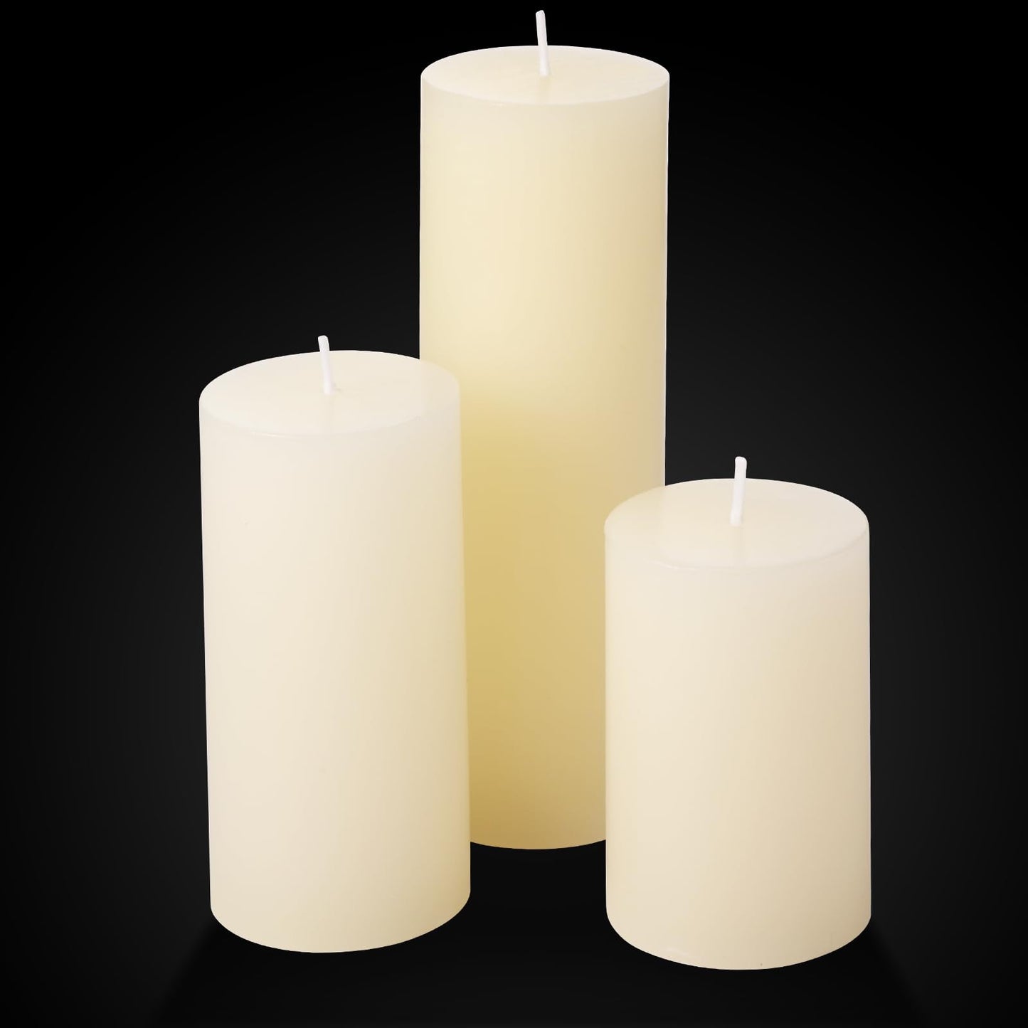 Shihanee Set of 12 Pillar Candles and Glass Cylinder Vases Clear Cylinder CandleHolders for Slim Pillar Candles Wedding Centerpieces(2.6''x 4.7'', 5.9'', 7.9'',Ivory White)