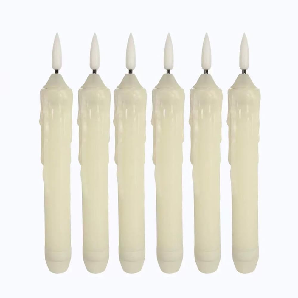 Mxqdhx Flameless Taper Candles with 6H Timer Built-in,Auto On Daily, Not Remote, 6 Pack Battery Operated LED Flickering 3D Flame Candle, Halloween Christmas Thanksgiving Fireplace Decorations