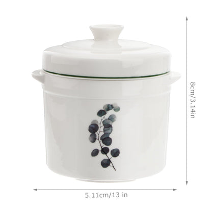 Zerodeko 1Set Ceramic Stew Pot with Lid, Small Steam Soup Bowl Steaming Cup for Home Kitchen Egg Custard Appetizer Bowl (13.50X13.00X13.00cm)