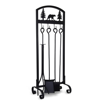 SCENDOR 5 Pieces Fireplace Tools Set 30.5 Inch Wrought Iron Fire Place Pit Poker Holder Brush and Stand Accessories Set Christmas Animal Pattern Outdoor Indoor