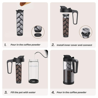wedrink 44oz Cold Brew Coffee Maker, 1.3L Borosilicate Glass Cold Brew Pitcher with Comfortable Handle, Removable Filter & Anti-Slip Silicone Bottom