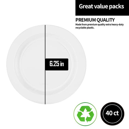 Lillian Tablesettings Premium Quality Heavyweight Plastic Plates China Like. Wedding and Party Dinnerware Plastic Plates 6.25 inc White/Pearl-Value Pack 40 Count