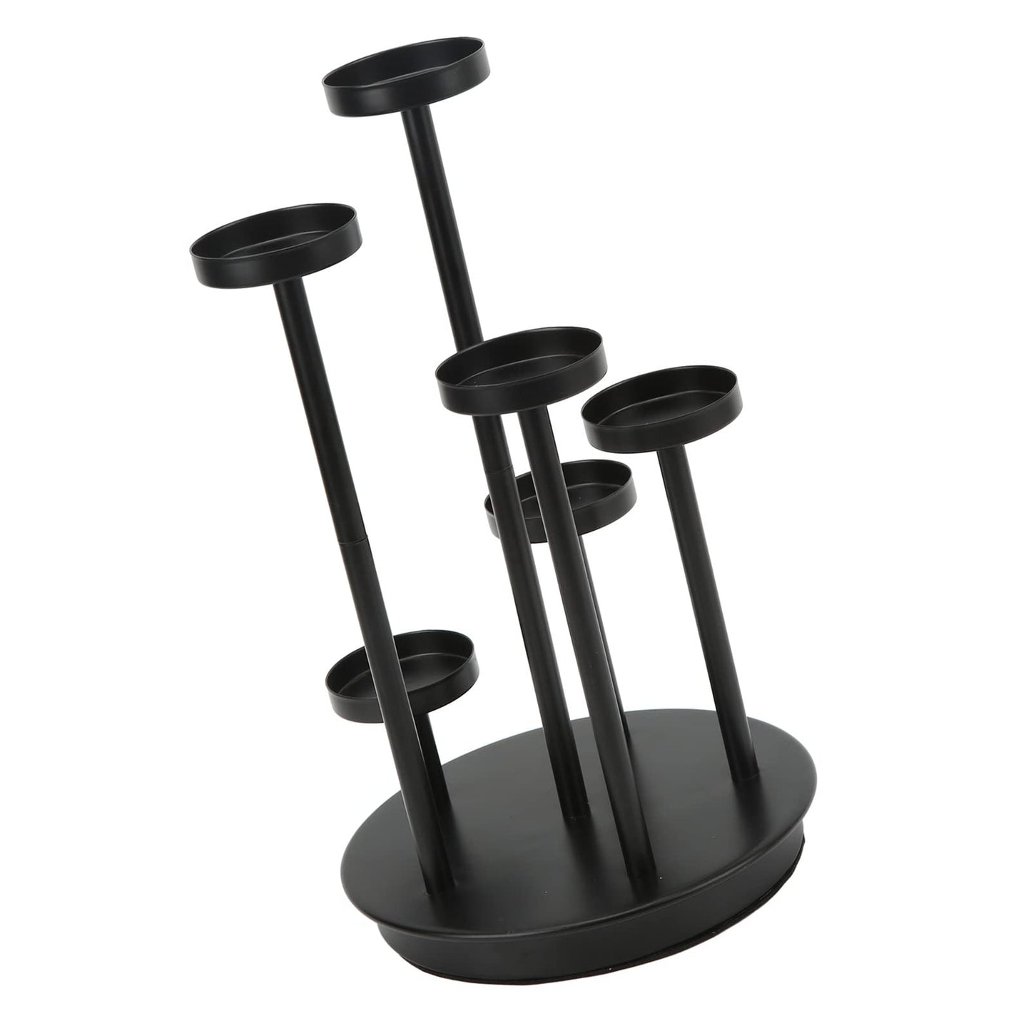Omquot Retro Elegant 6 Arm Matte Black Iron Candle Holder for Dining Room Bar Decoration