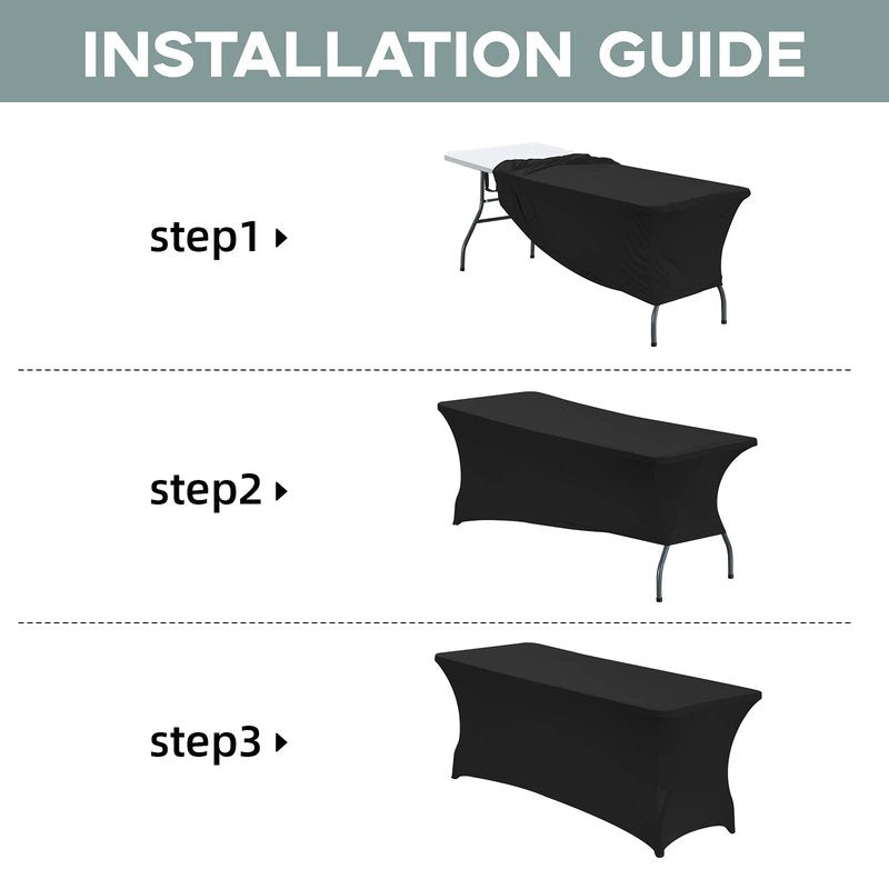 CWK 6FT 2Pcs Stretch Spandex Table Cover for Rectangular Tables - Elastic Fitted Tablecloth for Folding Tables, Wrinkle Resistant, Durable Table Protector for Parties,Weddings,Banquets &Events (Black)
