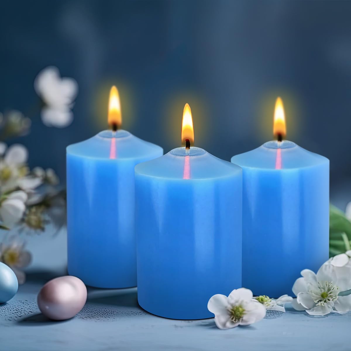 12 Pack 2x3 Inch Blue Pillar Candles, Unscented Column Candles for Home Restaurants Spa Church Weddings, Smokeless Dripless and Clean Burning Emergency Candle