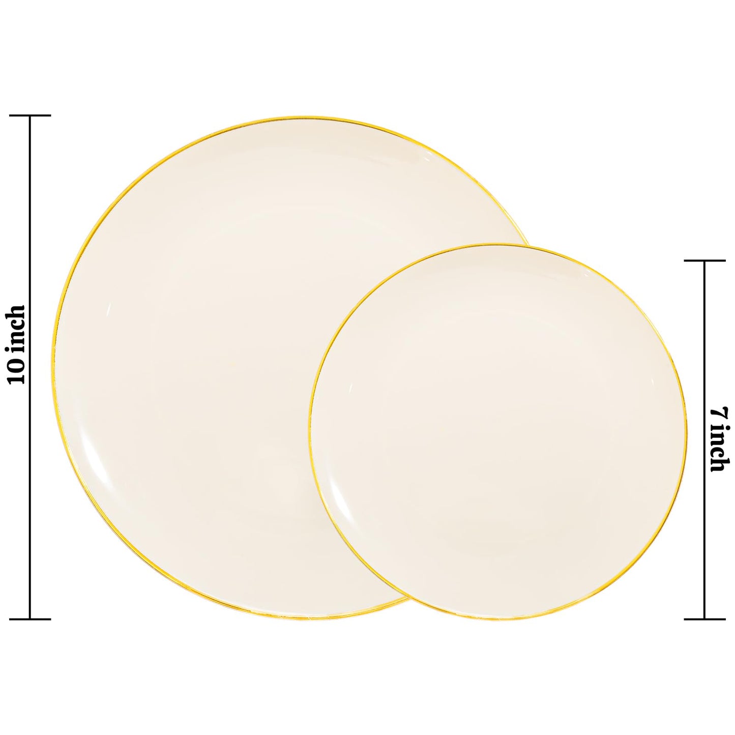 PULOTE 60 PCS Ivory Plastic Plates - Cream Plastic Disposable Include 30 Dinner and 30 Dessert Plates with Gold Rim - Ideal for Party & Wedding