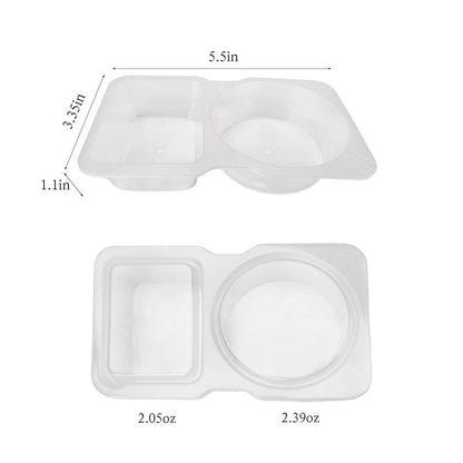 BIRDDIE 30 PCS Disposable Double Compartment Condiment Containers with Lid - 2-in-1 Transparent Plastic Snack Box for Sauce, Spices, Meal Prep, Picnics, Camping & Travel
