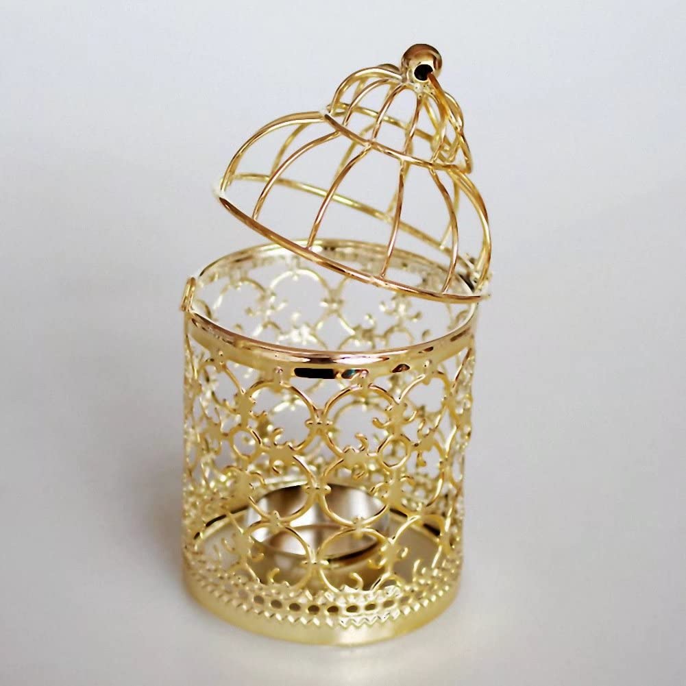 Metal Candle Holder Table Centerpiece Decorative Hollow Out Birdcage Iron Candlestick for Home Fireplace Wedding Holiday Decoration