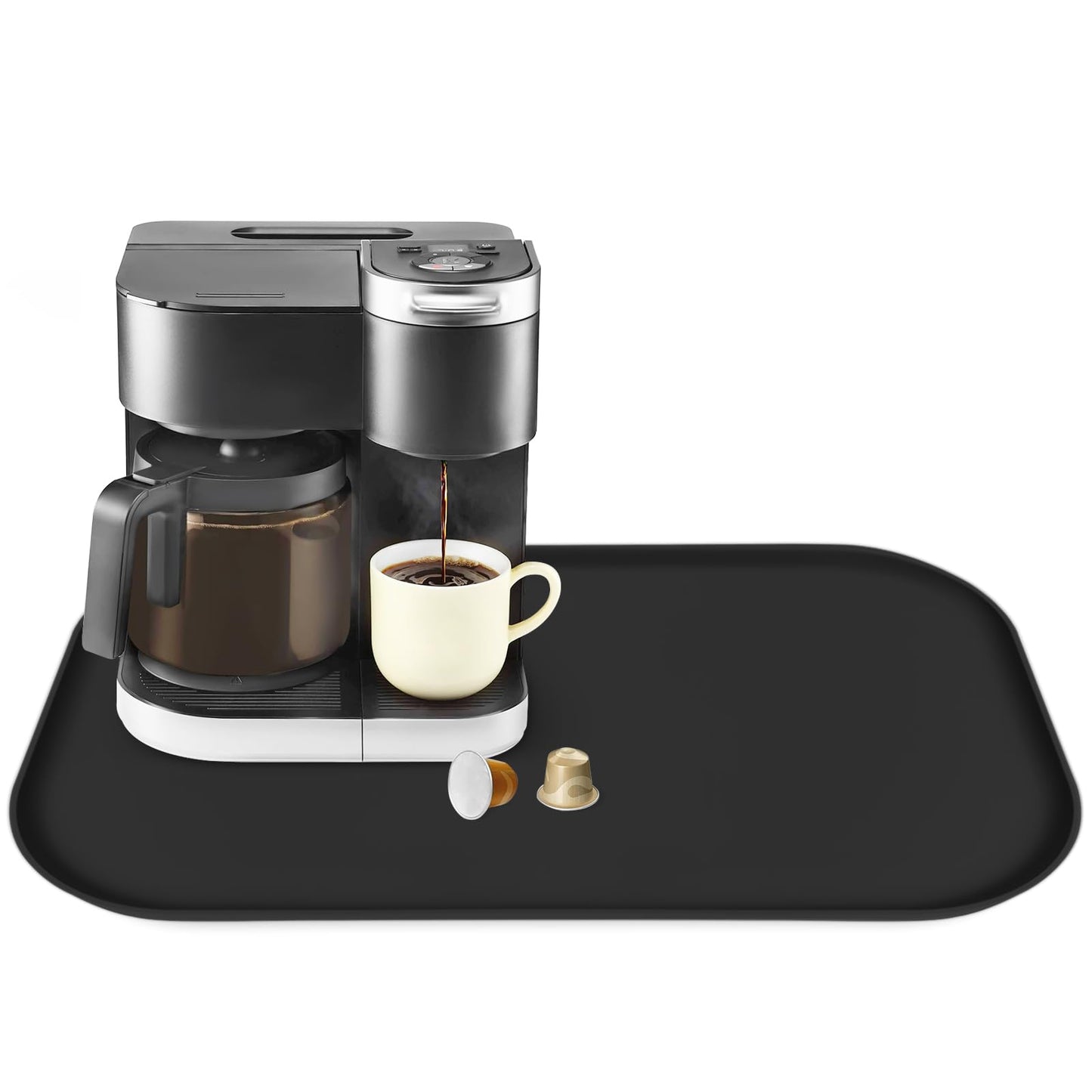 TOHONFOO Silicone Coffee Mat with Lip, 19.7'' x 15'' Heavy Duty Bar Mat, Coffee Tray for Countertop Fit Under Machine Pot Espresso Machine, Grey