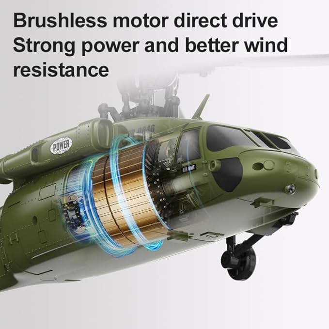 Hanll Black Hawk K200 6CH Simulation RC Helicopter with Brushless Motor Optical Flow &amp Altitude Hold One-Key Inverted Flight 2.4G Remote Control High Simulation Aerobatic Model (Grey/2 Battery