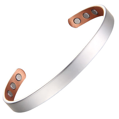 MagEnergy Copper Bracelet for Men and Women, 99.9% Pure Copper Magnetic Bangle with 8pcs 3500 Gauss Magnets, Adjustable Jewelry Gift (Silver / 6.8 Inches)