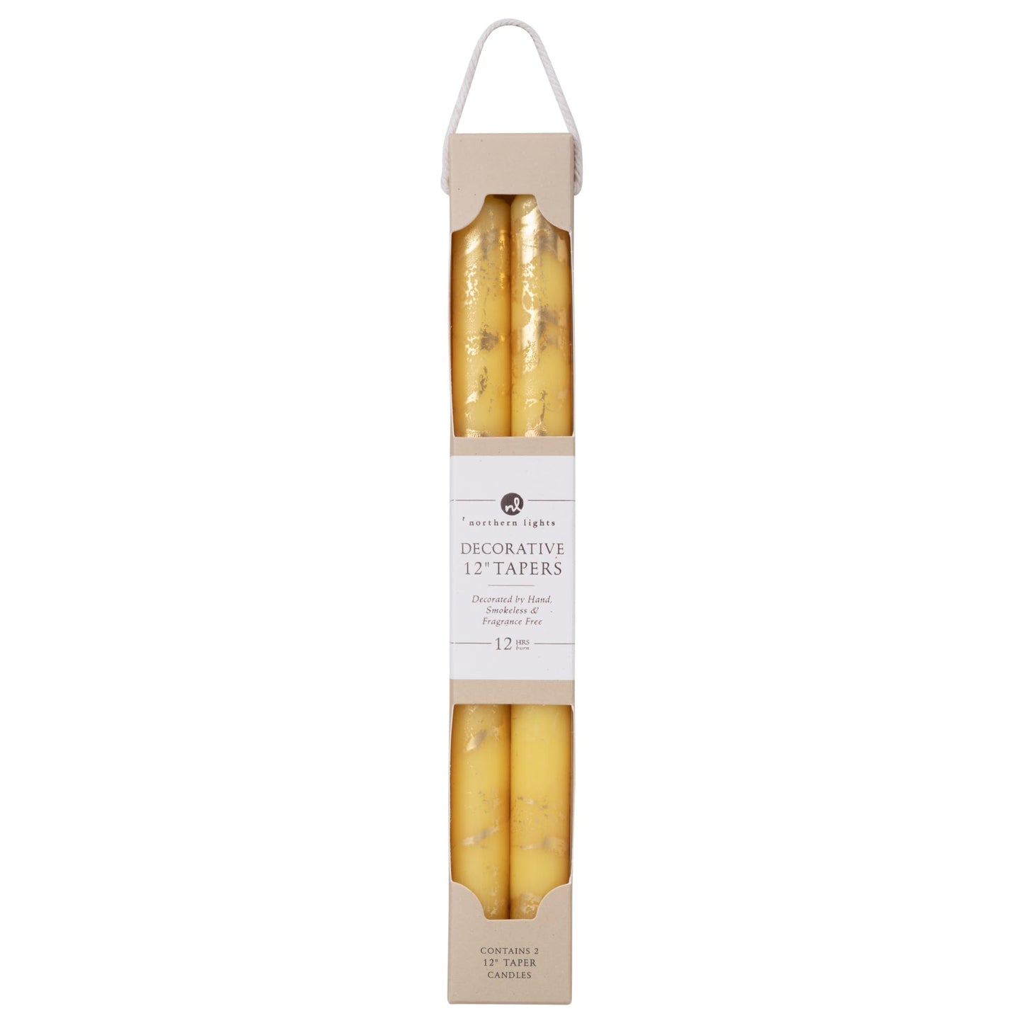 Northern Lights Candles Premium Tapers - 12" 2PK - Lemon Zest w/Gold - 73305