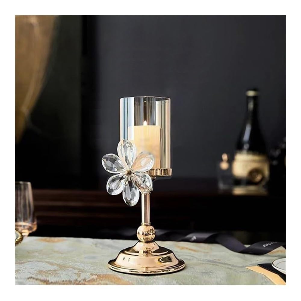 Candlestick Holders Light Luxury Crystal Petal Glass Candlestick Retro Table Decoration Ornaments Candle Holder Candle Holders(Clear,Small)