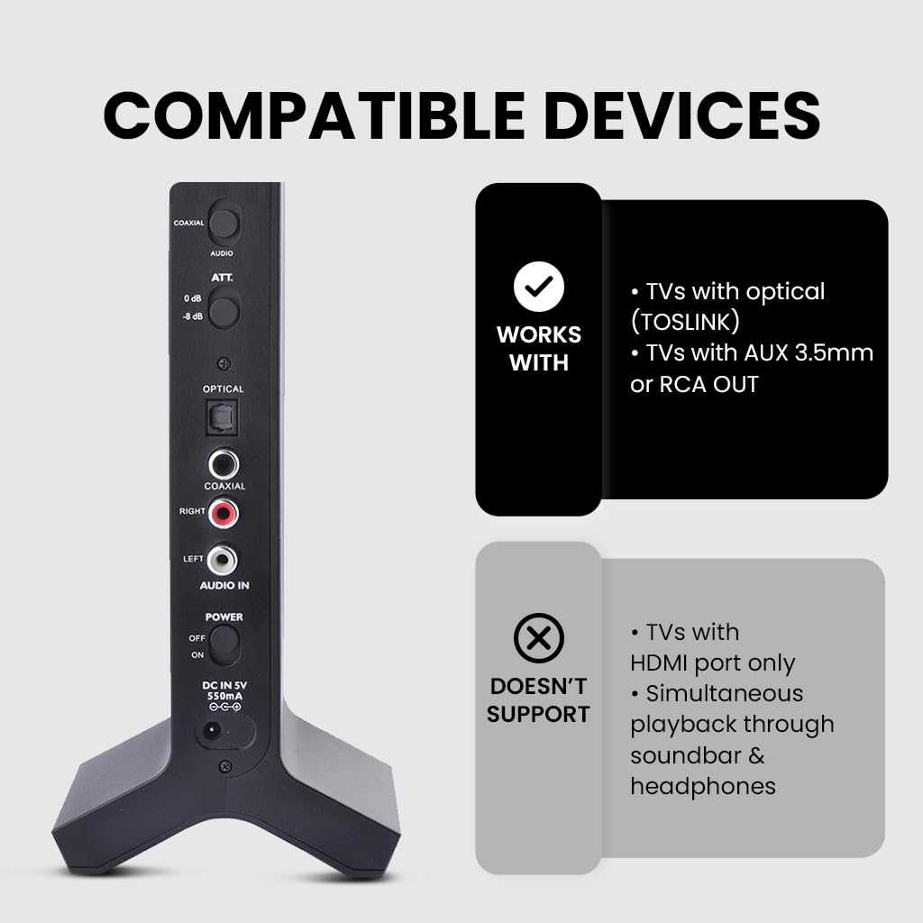 Avantree HT280 Wireless Headphones for TV Watching with 2.4G RF Transmitter Charging Dock, Digital Optical System, High Volume Headset Ideal for Seniors, 100ft Range, No Audio Delay, Plug and Play