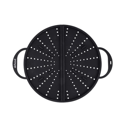 AirHood Silicone Splatter Screen – Foldable Grease Guard for Frying Pans & Induction Cookers – Heat-Resistant, BPA-Free, Dishwasher Safe, 2-in-1 Trivet & Splatter Screen - Black