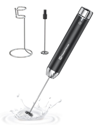 Maestri House Rechargeable Milk Frother with Stepless Speed Control, LunaFro Max Handheld Electric Foam Maker Waterproof Drink Mixer Foamer with Stand & Detachable Whisks for Lattes, Cappuccino