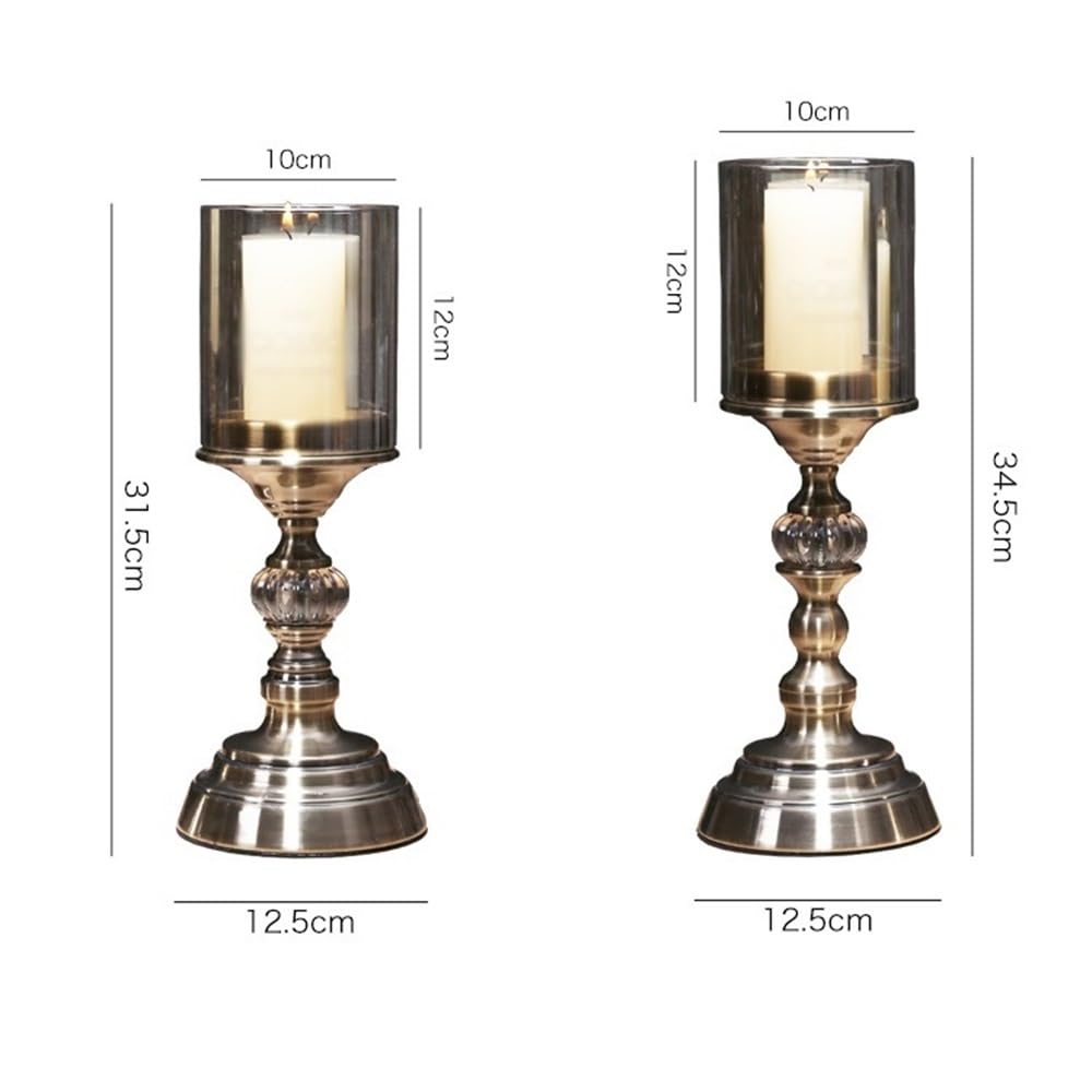 cfycfy987 Candelabra 2 Pcs Retro Metal Glass Candle Holder Luxury Dining Table Decoration Candlestick Candle Sticks Holder