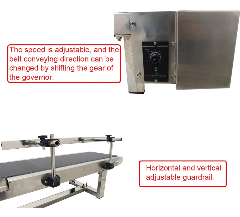 INTBUYING Desktop PVC Conveyor Belt Industrial Drive Flat Belt Conveyor Adjustable Speed Motor 59"x7.8" Stainless Steel