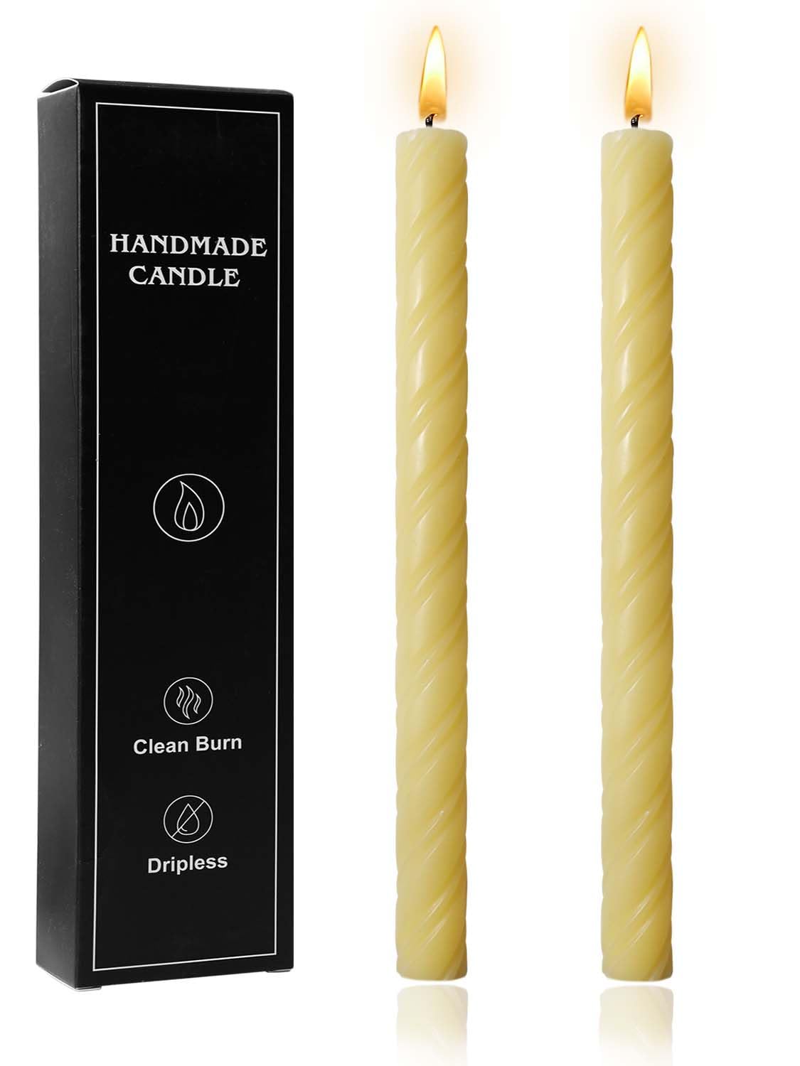 10in Spiral Taper Candles Set of 2 Pack Striped Tapered Candle,Decorative Threaded Candle for Dinner Party Wedding,Kitchen Decors,Christmas,Halloween (2, Roman Column Light Yellow, 10in)