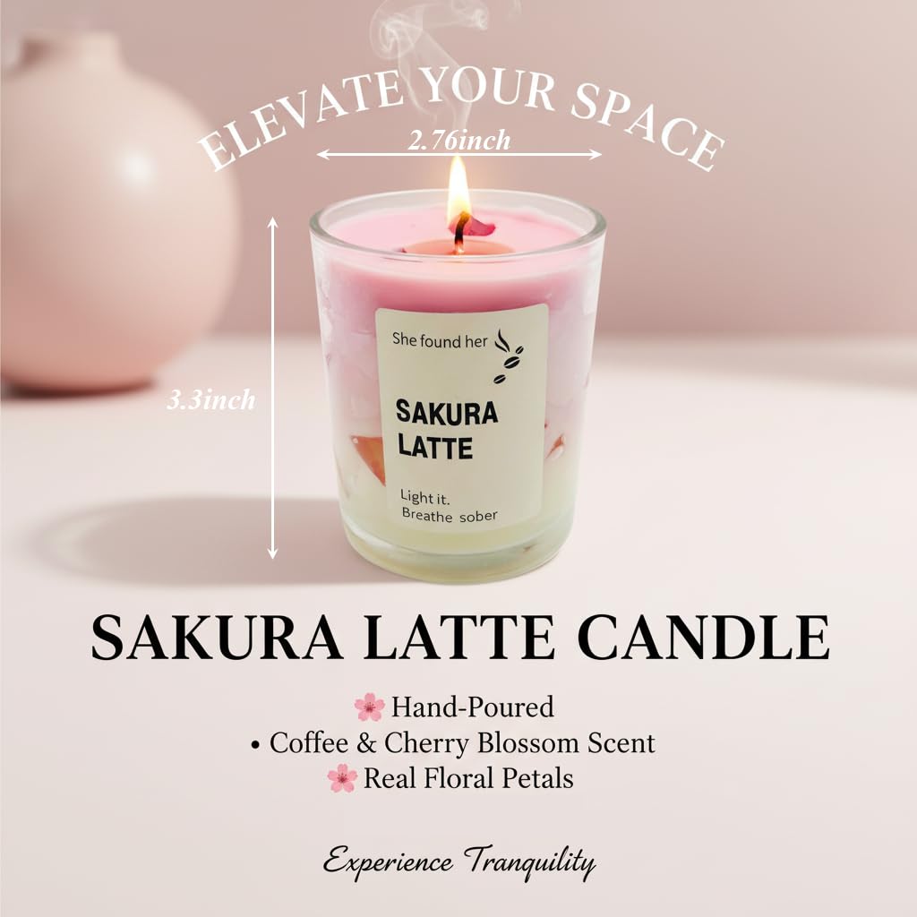 SRCVYLT Coffee Candles Glass Cup Made of Soy Wax, Jelly Candles Gifts for Women Men Coffee Lovers Room Decor (Cherry Blossom)