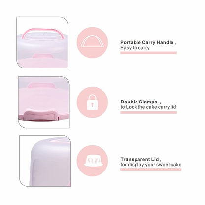 SETLUX 10in Plastic Cake Carrier with Handle, Round Cake Holder with Lid Pink Cake Container for 6in/8in/10in Cake(white)