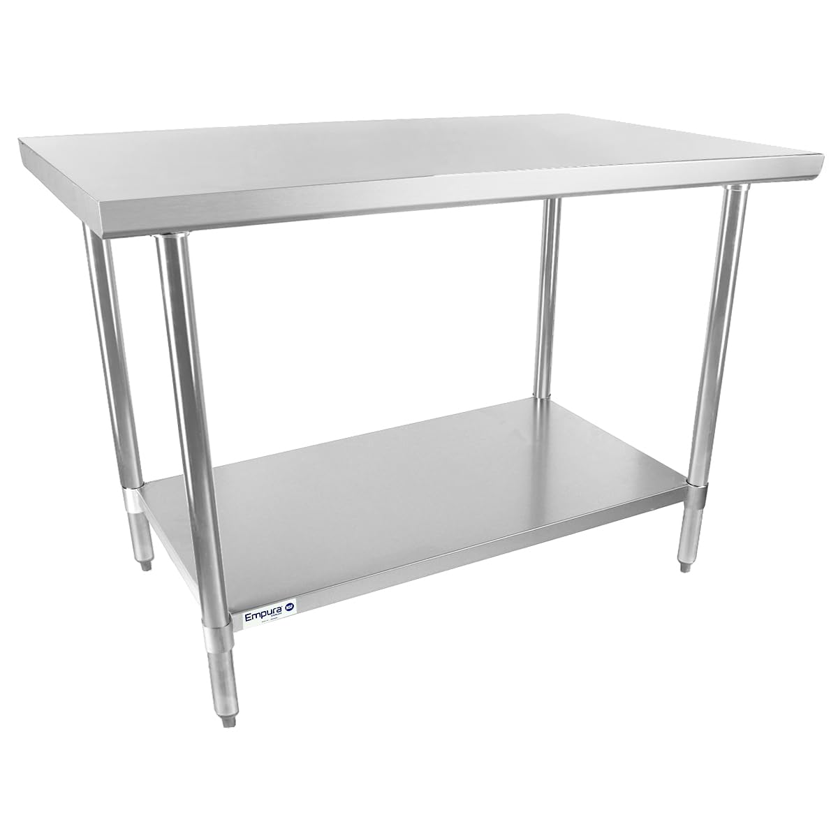 EMPURA 48" x 30" Stainless Steel Work Table | Commercial Flat Top Food Utility Prep Workstation for Kitchen Garage | 500 lb Capacity, Galvanized Undershelf Legs, 48" W x 30" D x 35" H, 18 Gauge, NSF