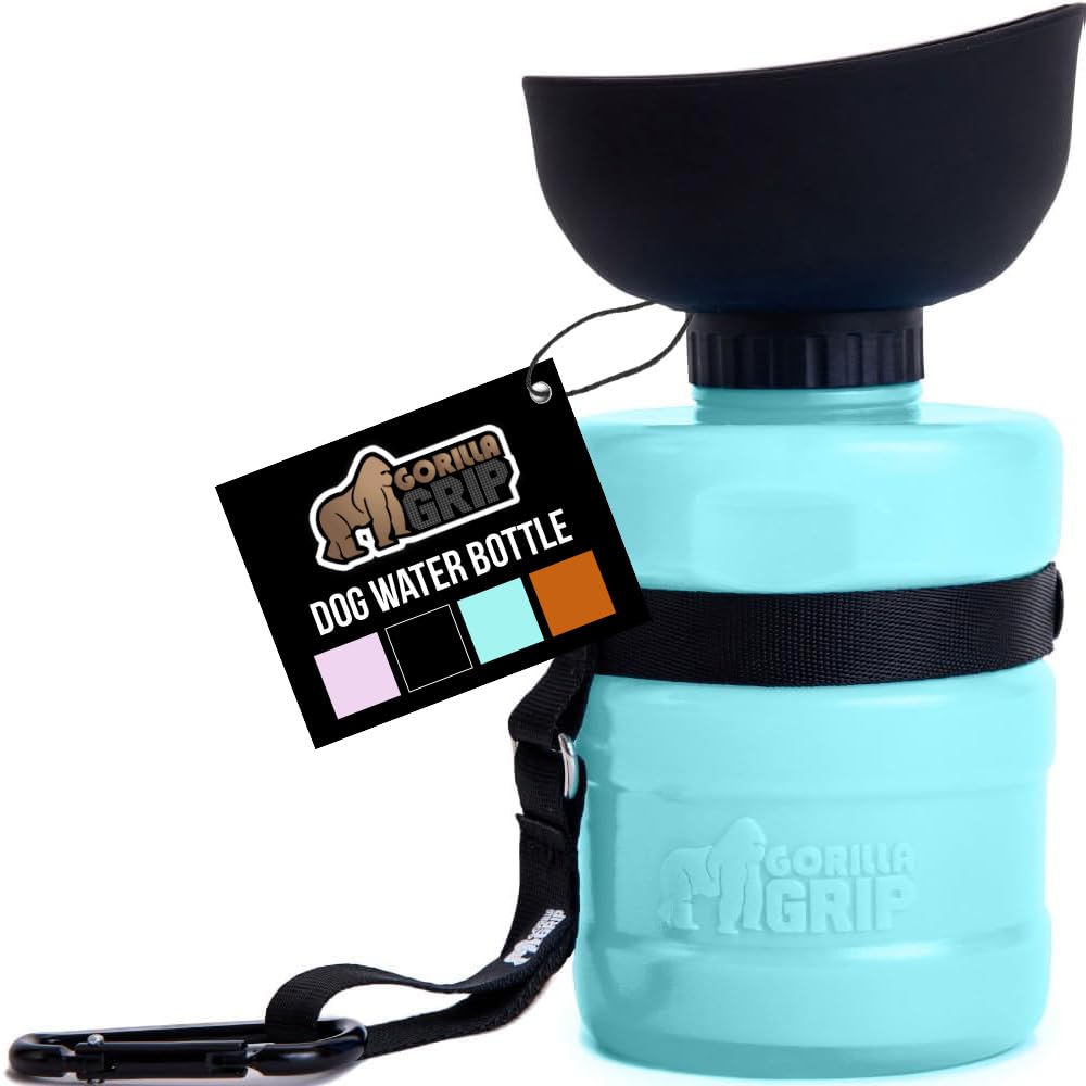 GORILLA GRIP Dog Water Bottle, Portable Water Bowl Dispenser for Dogs, 20 oz Leak Proof Pet Travel Squeeze Bottles, Food Grade Silicone, to Go Puppy Essentials, Hiking Camping Trip Accessories, Black