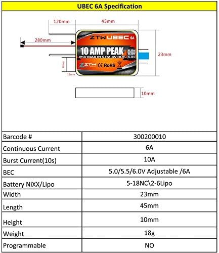 ZTW UBEC 10A Peak Continuous 6A 6.0V 5.5V 5.0V Adjustable for The Rc Airplane Helicopter and OPTO ESC