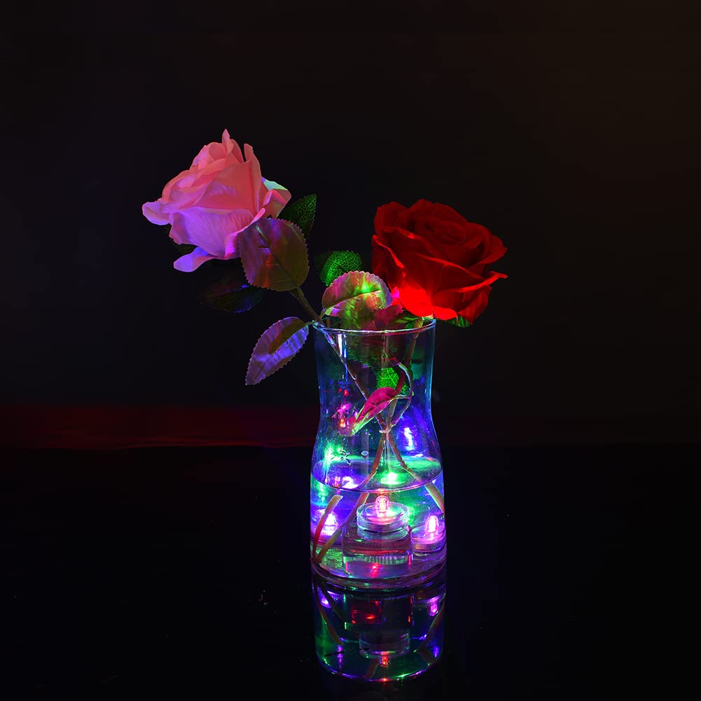 Mini Submersible LED Light, 24pcs Red Waterproof Flameless Candles Tealights, Underwater Batteery Powered Tea Lights for Wedding Home Vase Festival Party Decoration
