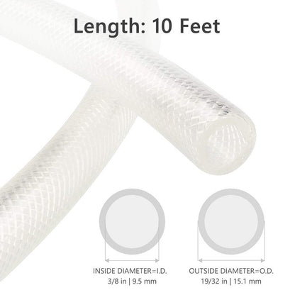 3/8" ID x 10 Ft High Pressure Braided Clear PVC Vinyl Tubing Flexible Vinyl Tube, Heavy Duty Reinforced Hose Tubing, BPA Free and Non Toxic