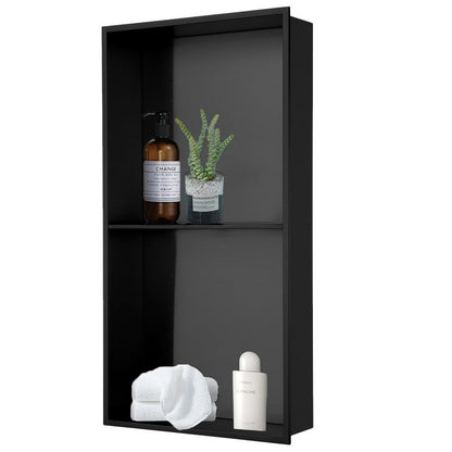 HOTIS 12"×24" Black Double Selves Shower Niche, Stainless Steel Recessed Bathroom Niche, No Tile Needed Bathroom Wall Niche, Waterproof Recessed Wall Mounted Insert Storage Caddy, Matte Black