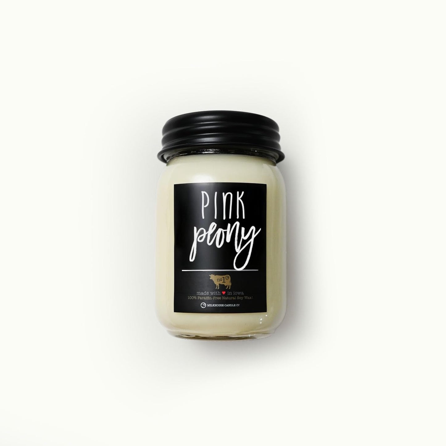 Milkhouse Candle Company Pink Peony Soy Candle - Sugared Peony | Apricot Blossom | Powdered Woods Scented - 13 oz Mason Jar with Lid, 70+ Hour Burn Time, Made in the USA