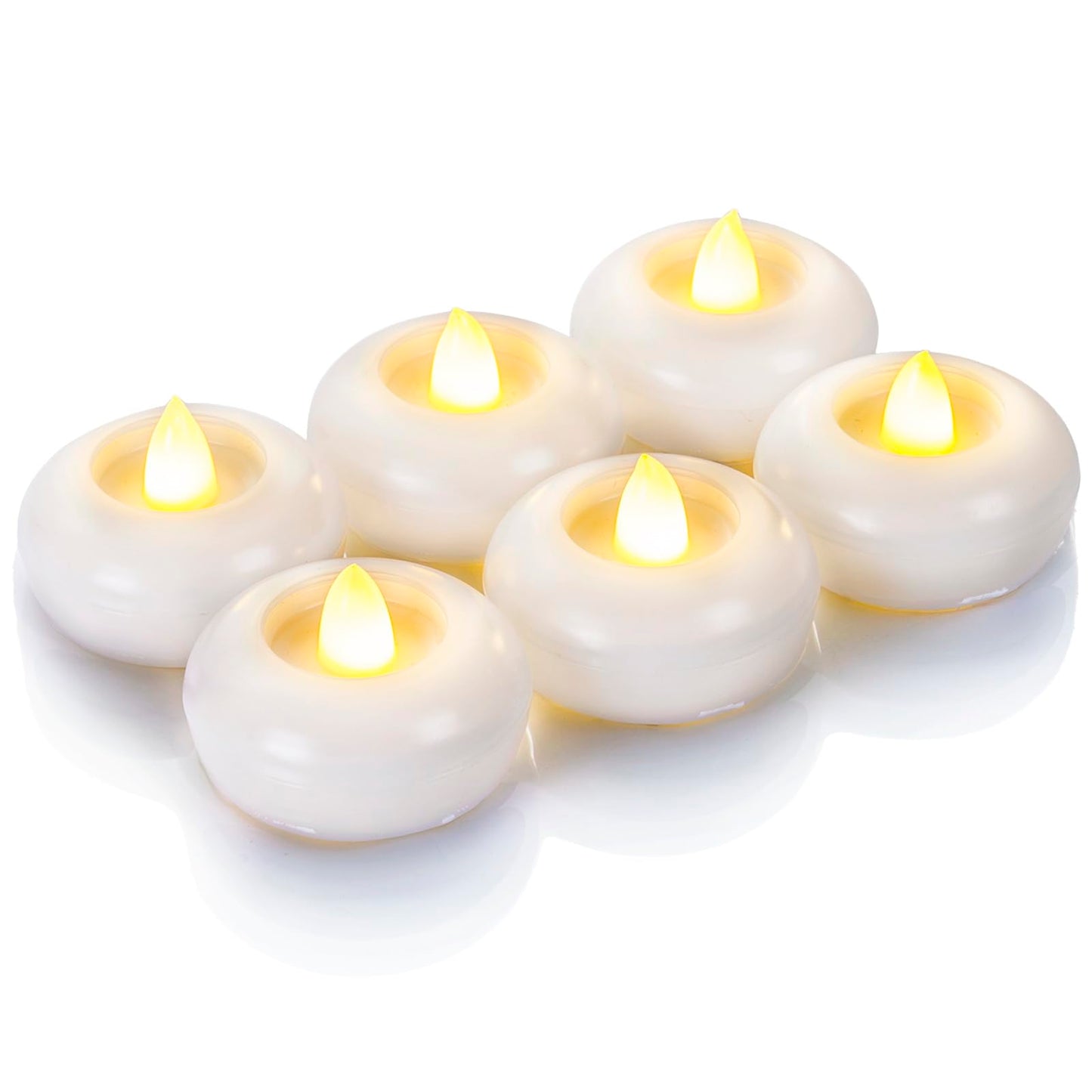 Homemory 2” Flameless Led Floating Candles, 200 Hour Plastic Battery Operated Flickering Waterproof Tealights for Cylinder Vases, Centerpieces at Wedding, Party, Pool, Holiday(6Pack, White Base)