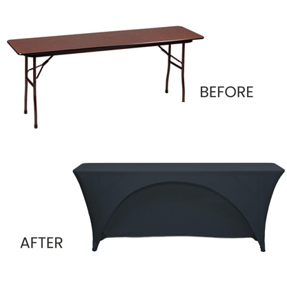 YOUR CHAIR COVERS - Spandex 6 Ft x 18 Inches, Narrow Classroom Open Back Rectangular Training Stretch Tablecloth - Black