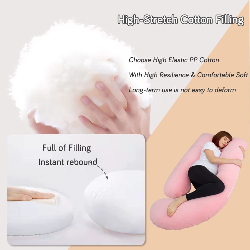 AMCATON 60 Inch Pregnancy Pillows for Sleeping, Extra Large U Shaped Body Pillow, Pregnancy Pillow, Maternity Pillow for Pregnant Women with Velour Cover (Pink)
