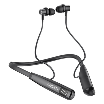 AIYIBEN Neckband Bluetooth Headphone with LED Power, Neckband Headphones 100 Hours Playtime, in-Ear Bluetooth Headphone with Microphone for Running and Exercising in The Gym (Y10)