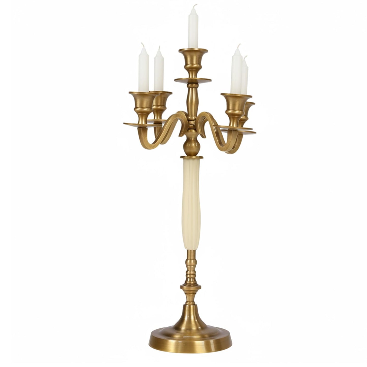 5 Arms Brass Plated Metal Candelabra Candle Stand Candlestick Holder for Wedding Dining Table Christmas Party and Indoor Home Decoration