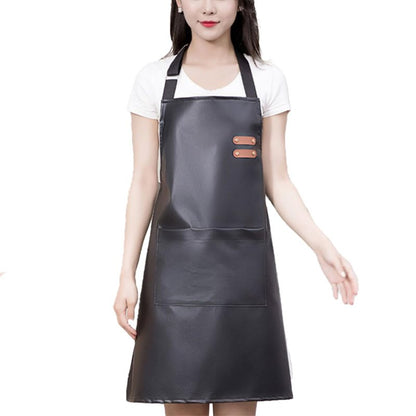 GEMBITYFUL Waterproof Aprons for Men Women with Large Pockets PU Material Waterproof Oil-proof and Dust-proof Apron Black