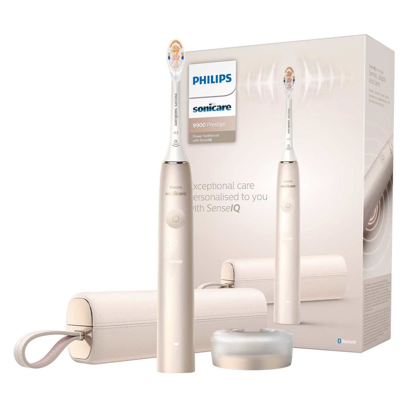 Philips Sonicare 9900 Prestige Our Most Advanced Electric Toothbrush HX9992/11 with SenseIQ, All-in-One Brush Head, Artificial Intelligence in the Philips Sonicare App, Champagne