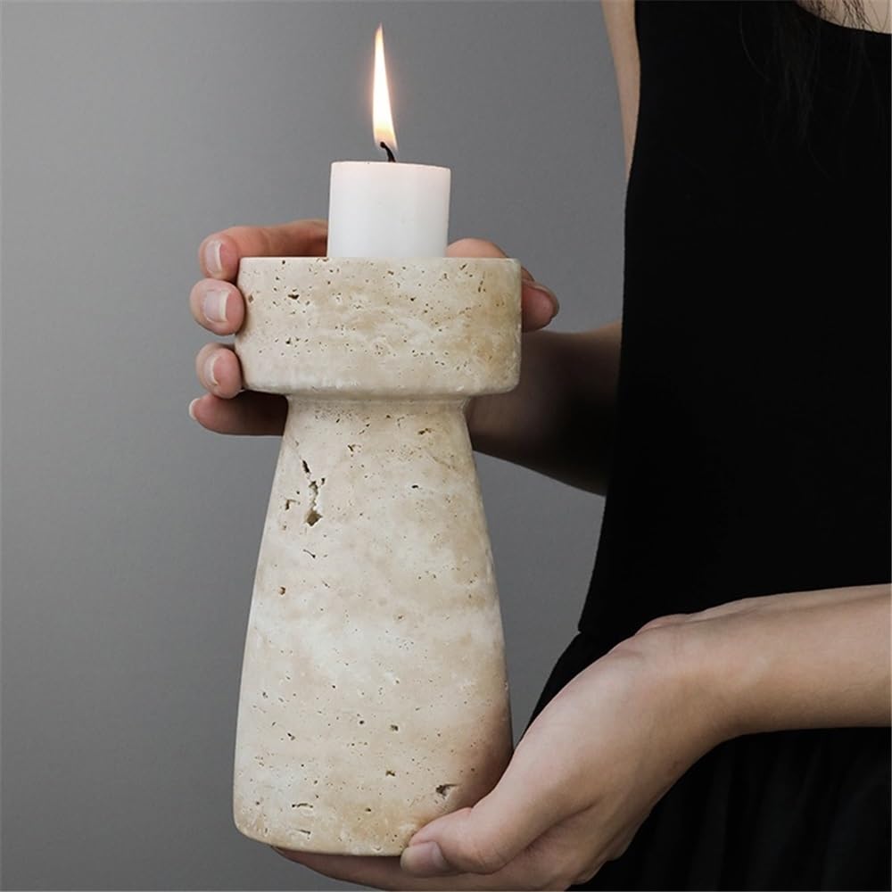 YUHUAWF Candle Holderss Retro Stone Aromatherapy Candle Holder Desktop Decoration Light Luxury Candlestick Decorative Candlestick(Small)