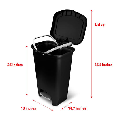 Glad Premium 20 Gallon Trash Can - Plastic Kitchen Waste Bin with Odor Protection of Lid, Stainless Steel Step On Foot Pedal and Garbage Bag Rings, Black
