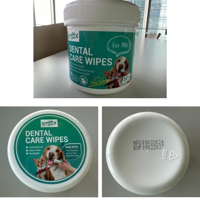 SmileDenX Dog Dental Care Finger Wipes - Teeth Cleaning Finger Wipes for Dog & Cats - Tooth Brushing Kit Dental Wipes for Dog - Reduces Plaque & Freshens Breath (50 PCS, Unscented)