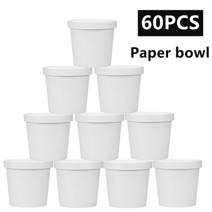 Zentriqlla 60 Pack 12 oz White Paper Ice Cream Cups with Lids, To Go Soup Containers Dessert Bowl, Microwave and Freezer Safe Food Storage Bowls for Parties, Christmas, Takeout, Picnics