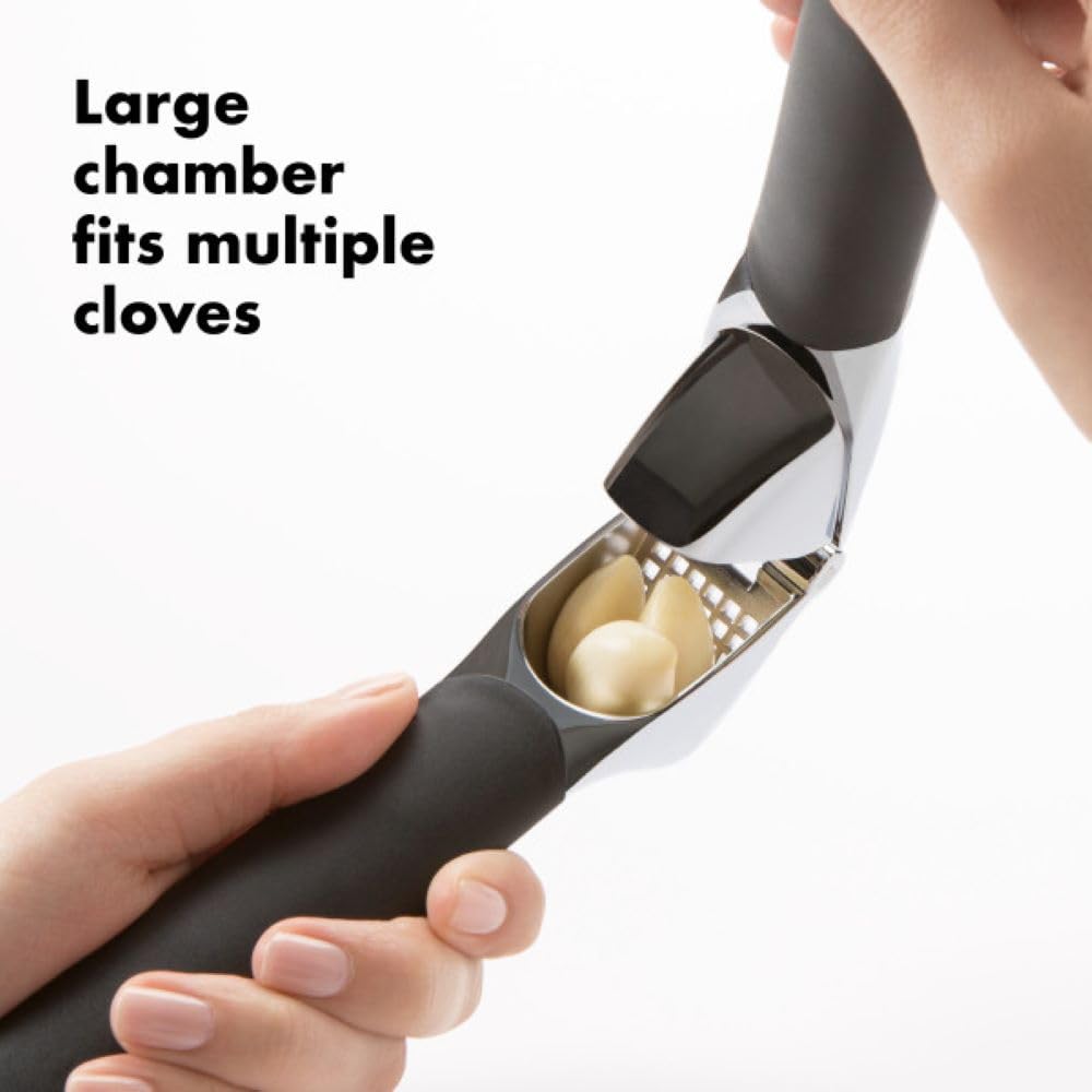 OXO Good Grips Heavy Duty Garlic Press, Die-Cast Zinc, Black