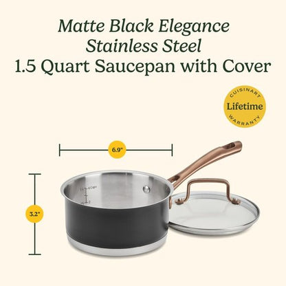 Cuisinart Matte Black Elegance 1.5 Quart Saucepan and Cover