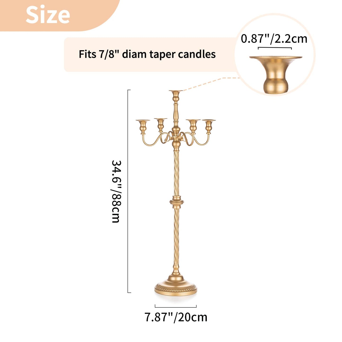 Nuptio Tall Gold Candelabras 34 Inch Candle Stick Holders Set of 2 Floor Candle Stand Taper Candle Holders for Classic Wedding Mantal Christmas Halloween Easter Home Table Centerpiece Decoration