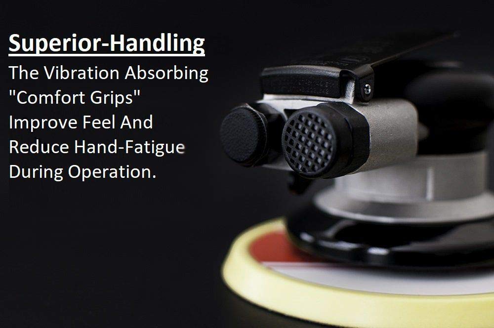 AirVANTAGE Industrial Grade Random Orbital Air Sander Non-Vacuum With Low-Profile Pad, 1/4 in. NPT Air Inlet (6": 3/16- PSA Vinyl)
